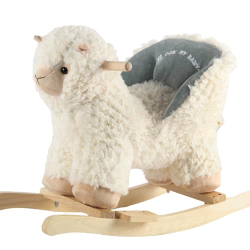 Rock My Baby Baby Rocking Horse Alpaca Llama with Chair, Plush Stuffed Animal Rocker for Toddlers 1-3, Wooden Rocking Toy Llama Animal, Cream Llama,CPC Certified