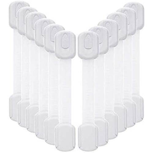 Baby Proofing Cabinet Strap Locks - Child Safety Drawer Cupboard Oven Refrigerator Adhesive Locks - Adjustable Toilets Seat Fridge Latches - Kids Proof Kit - No Drilling（12 Pack ）