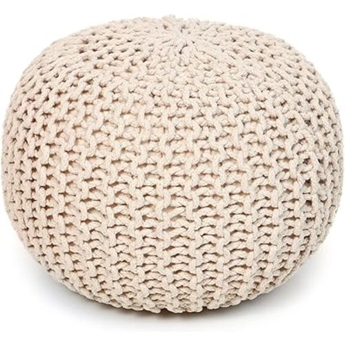 REDEARTH · Round Pouf Ottoman - Cable Knitted Boho Poof - Home Décor Cord Pouffe Handmade Circular Footrest for Living Room - Bedroom - Kids Bedroom - 100% Cotton Pouf (18"x18"x14") - Natural