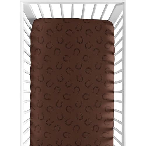 Sweet Jojo Designs Chocolate Brown Boy Baby Fitted Crib Sheet for Infant Newborn Nursery Toddler Bed Room Standard Mattress - Horseshoe Print for Western Cowboy Wild West Southern Charm South Country