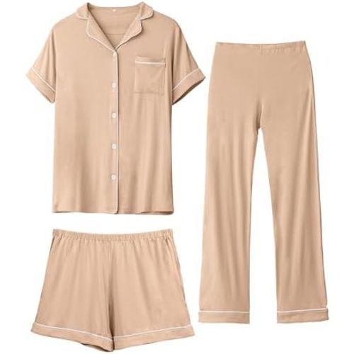Rnxrbb 3 PCS Women Maternity Pajamas Set Nursing Postpartum Breastfeeding Pjs Sleepwear Lounger Clothes Button Down