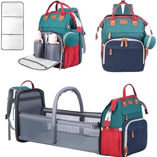 Diaper Bag Backpack, Baby Diaper Bag, Multifunctional Large Capacity, with Diaper Changing Station, Travel Diaper Bag Backpack (Blue-Green)
