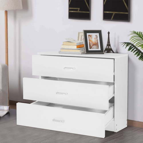 PAPROOS White 3 Drawer Dresser, Chest of Drawers for Bedroom, Modern Storage Cabinet Dresser Organizer Unit with Handle for Living Room, Closet, Hallway, Nursery