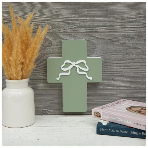 Cross With Bow Wood Wall Decor