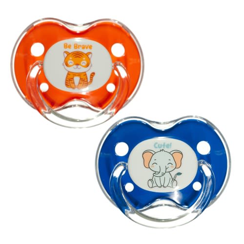 Binky® Orthodontic Pacifier With Snap On Cover - Wild and Cuddly Series - Elephant and Tiger