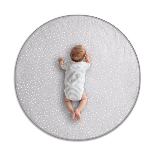 Round Baby Play Mat, Organic Cotton Soft Padded Nursery Floor Mat, Safe Hypoallergenic Baby Mat, Reversible, Foldable, Portable Infant Tummy Time Mat Fits Tents & Playpens (40"x40")