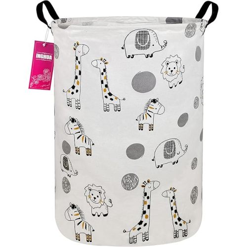 Laundry Hamper Large Canvas Fabric Lightweight Storage Basket/Toy Organizer/Dirty Clothes Collapsible Waterproof for College Dorms, Boys and Girls Bedroom,Bathroom (animals)