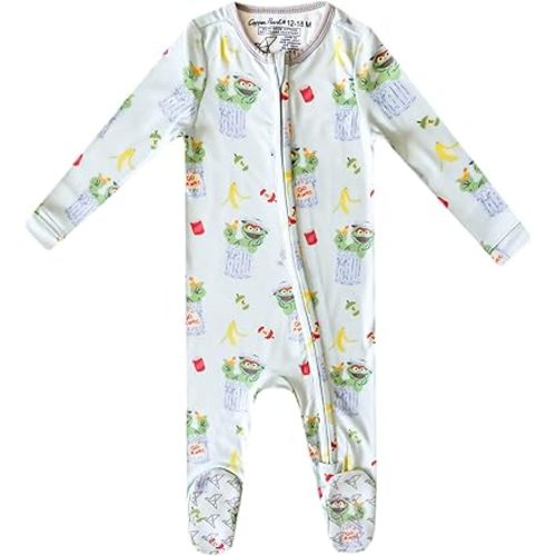 Copper Pearl Zip-Up Footie Baby Pajamas: Ultra-Soft Boys & Girls Pajamas, Premium Knit Fabric in Stylish Prints, Tag-Free with Two-Way Zipper, Sized Newborn to 24 Months, Oscar the Grouch