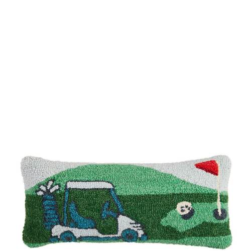 Mud Pie Golf Scene Woven Hooked Wool Pillow
