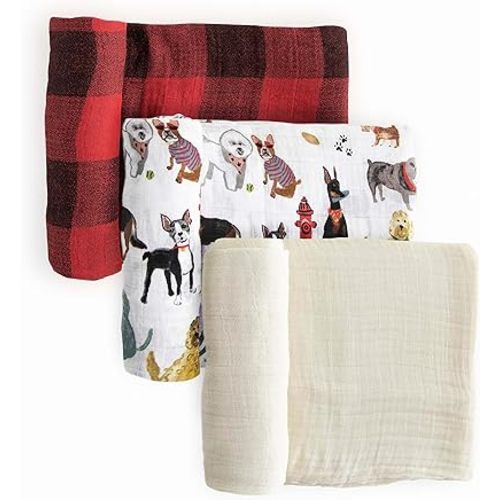 Little Unicorn – Woof Cotton Muslin Swaddle Blanket Set | Set of 3 | 100% Cotton | Super Soft | Newborns and Infants | Large 47” x 47” | Machine Washable