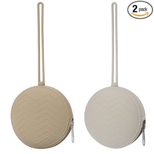 Nupoopy 2-Pack Silicone Pacifier Holder Case - BPA-Free Pacifier Holder Pouch for Baby Boys & Girls- Portable & Dishwasher Safe Soother Container for On-the-Go Use (Sand/Light Grey)