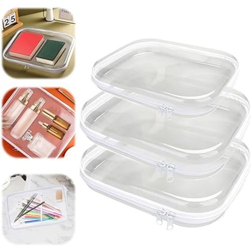 3PCS Zippered Transparent Cases for Snacks,Portable Waterproof Cosmetic Bag with Zipper,Clear Hard Shell Zipper Case for Cosmetic Storage, Putting Snacks, Pencil Case (2 Medium 1 Small)