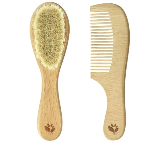green sprouts Baby Brush & Comb Set | Gently grooms baby's hair | Made of natural wood and bristles