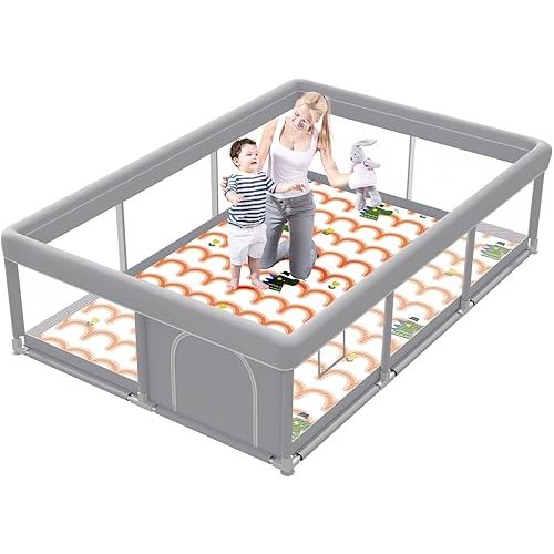 Baby Playpen 74"x50" with Mat Play Pens for Babies and Toddlers, Large Play Yards for Indoor & Outdoor with Zipper Gates