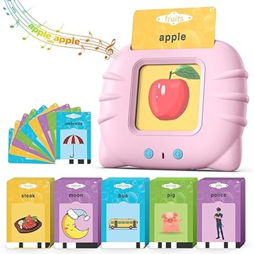 Pink Talking Flash Cards for Toddlers 1-3, Montessori Learning Toys with 512 Words & 31 Themes, Pocket Speech Tools for Language Development, Autism Speech Therapy Toys, Sensory Learning, Gifts