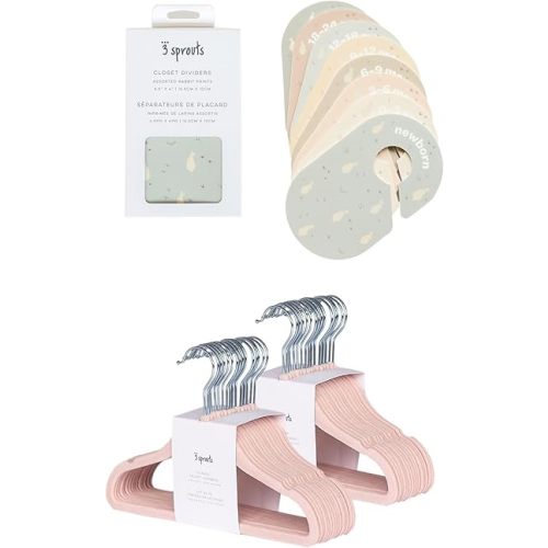 3 Sprouts Closet Dividers & Hangers Bundle - 8 Baby Size Dividers (Rabbit) and 30 Velvet Hangers for Baby Clothes (Pink)