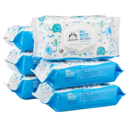Amazon Brand - Mama Bear 99% Water Baby Wipes, Hypoallergenic, Fragrance Free, 432 Count (6 Packs of 72)