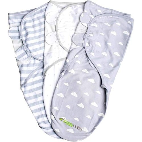 Baby Swaddle Blanket Adjustable for 0-3 Months - Newborn to Infant Baby Swaddle Wrap Set (3 Pack - Gray Cloud, Stripe, Stars) for Baby Boy Girl Gender Neutral Easy Swaddle by Ziggy Baby