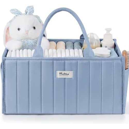 Maliton Baby Diaper Caddy Organizer with 2 Side Pockets, Portable, Blue