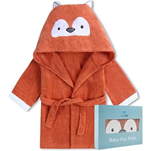BlueMello Baby Fox Bathrobe | Ultra-Soft Hooded Robe for Toddlers 0-6 Months | Essential Bath Towel for Infants | Ideal for Baby Boy Accessories and Newborn Registry | Perfect Baby Girl Shower Gift