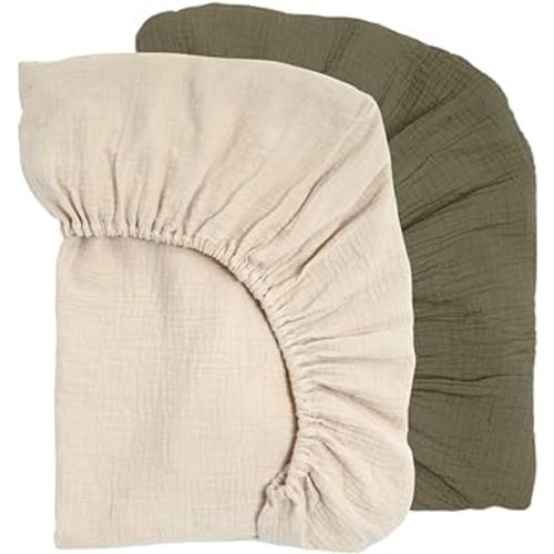 Denmark - Super Soft Muslin Fitted Baby Crib Sheets for Boys and Girls – Standard Size for 28'' x 52'' Crib Mattress - 100% Organic Cotton for Ultimate Comfort - 2-Pack (Fog/Sage Green)