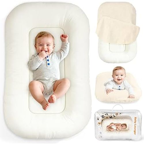 Baby Lounger & Nest for Newborn 0-24 Months, Baby Nest Supervised Breathable Cotton for Newborn, Newborn Essentials Gifts, Breathable Portable Infant Lounnger for Travel and Home(Cashmere Beige）