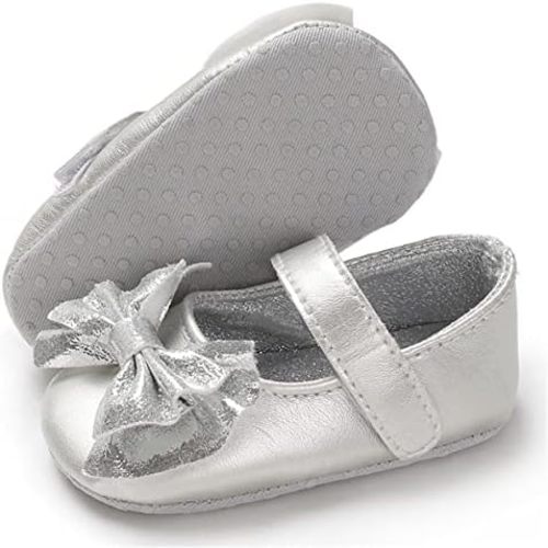 LAFEGEN Baby Girls Mary Jane Flats with Bownot Non Slip Soft Sole PU Leather Newborn Infant Toddler First Walker Cirb Dress Shoes