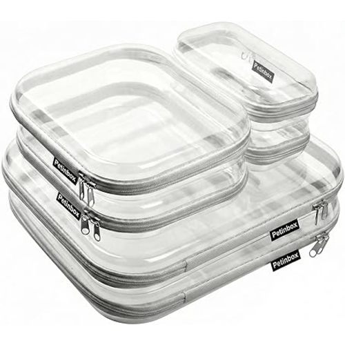 6 Pack Clear Hard Shell Zipper Cases, See-Through Plastic Organizer Pouches for Travel Toiletries & Makeup, Crush-Resistant Storage, 3 Sizes (2 Small/2 Medium/2 Large)