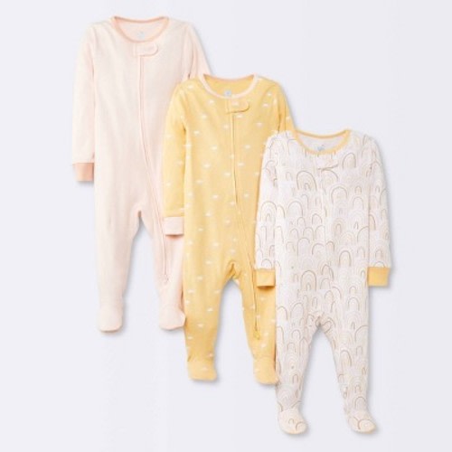 Baby Girls' 3pk Tight Fit Zip-Up Rainbow Sleep N' Play - Cloud Island™ Multicolored 12M