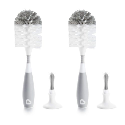 Munchkin® Bristle™ Baby Bottle Brush, Includes Suction Base, Gray, 2 Pack, Unisex