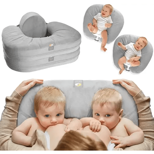 TwinGo Nurse & Lounge Pillow (Grey) - Breastfeeding Pillow for Twins or Two Lounge Pillows || 8 uses || XS to Plus Size Woman || Preemie 0-12+ mo Babies