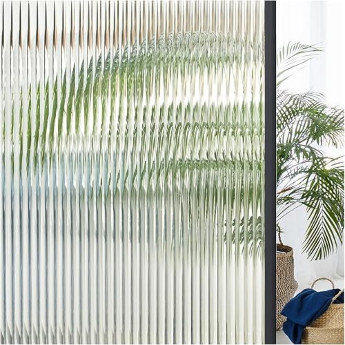 Coavas Window Privacy Film Reeded Glass, Frosted 3D Fluted Glass Window Cling, Adhesive Vinyl Decorative Door Stickers for Bathroom Home Sun Blocking, 17.5x78.7 in, Translucent