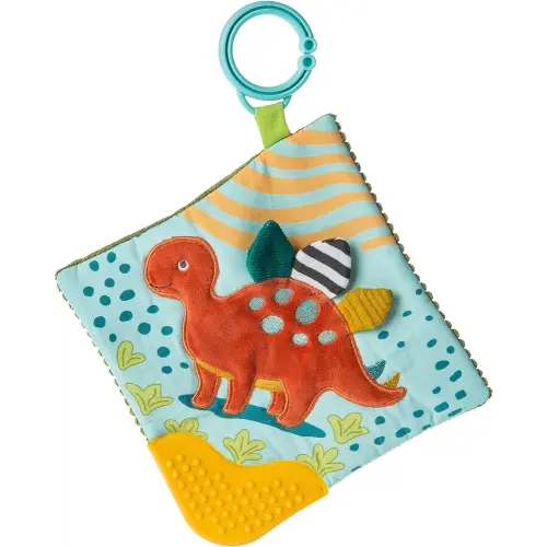Mary Meyer Pebblesaurus Crinkle Teether Toy with Baby Paper and Squeaker, 6 x 6-Inches, Dinosaur