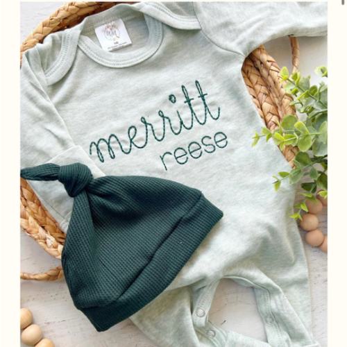 Personalized Baby Boy Outfit | Soft Green Romper Forest Green Baby Nam – Wonderfully Made