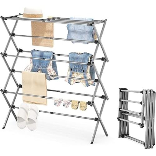 APEXCHASER Drying Rack Clothing, Clothes Drying Rack Foldable, Laundry Drying Rack Expandable, Small Clothe Hanger for Baby Clothes Towel Bib Sock, Clothes Airer for Indoor Outdoor Use, Grey/Black