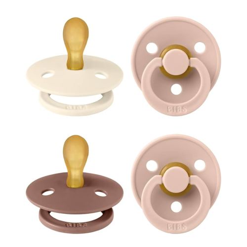 BIBS Colour Pacifier with Symmetrical Nipple| Natural Rubber Baby Pacifier | Set of 4 BPA-Free Soothers | Made in Denmark | Blush Mix| Size 0-6 Months