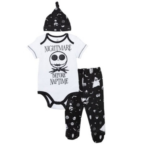 Disney Nightmare Before Christmas Jack Skellington Oogie Boogie Sally Newborn Baby Boys Bodysuit Pants and Hat 3 Piece Outfit Set 6-9 Months