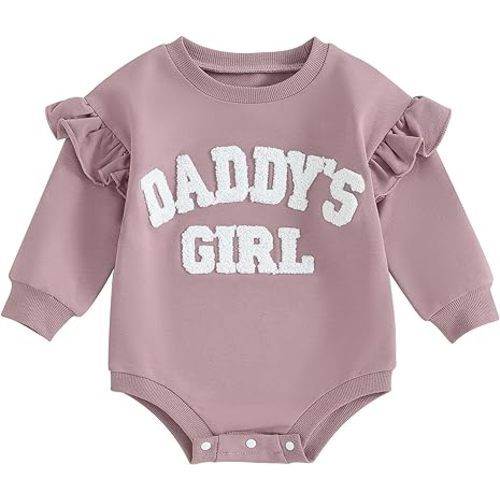 Scloutarry Daddy Girl Baby Clothes Baby Girl Crewneck Sweatshirt Romper Long Sleeve Onesie Winter Clothes
