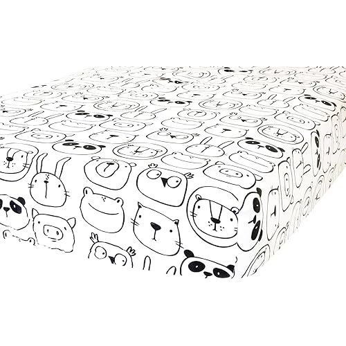 100% Cotton Fitted Crib Sheet - Premium Baby Bedding - Soft, Breathable & Durable - Monochrome Animals Print