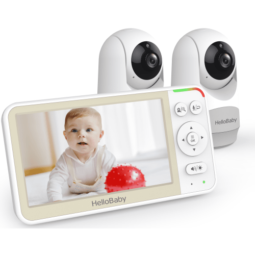HelloBaby Video Baby Monitor-HB6256 With Two Camera, Remote Pan-Tilt and Zoom, 1000ft Long Range, No WiFi, 5.0" LCD, Night Vision, Lullabies, and Two-Way Audio