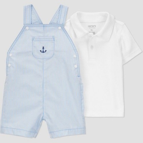 Carter's Just One You®️ Baby Boys' Striped Anchor Shortalls Set - Blue/White 9M