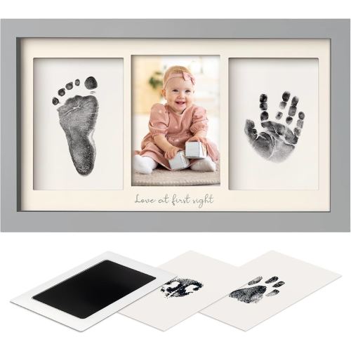 KeaBabies Inkless Baby Hand and Footprint Kit Boy, Girl - No Mess Ink Pad for Handprint, Clean Touch Dog Paw Print Kit, Personalized Baby Shower Gifts, Nursery Newborn Keepsake Frame (Cloud Gray)