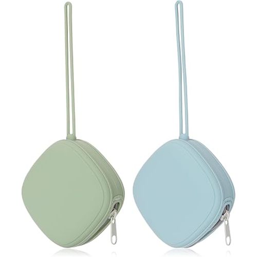 Silicone Pacifier Holder Case, Baby Binky Silicone Cover Pouch, Silicone Pacifier Storage Case for Diaper Bag, 2 Pack (Sage, Ether)