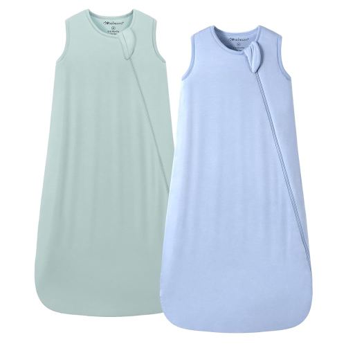 Mosebears Unisex Baby Sleep Sack 1.0 TOG, Supersoft Rayon Made from Bamboo Wearable Blanket with 2-Way Zipper (Sage&Blue,6-18 Months)