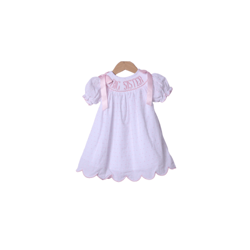 Smocked PINK Bow Sleeve Swiss Dot Big Sister Dress