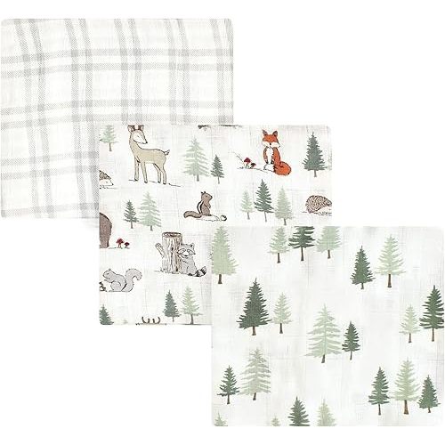 Hudson Baby Unisex Baby Cotton Muslin Swaddle Blankets, Forest Animals, 3-Pack