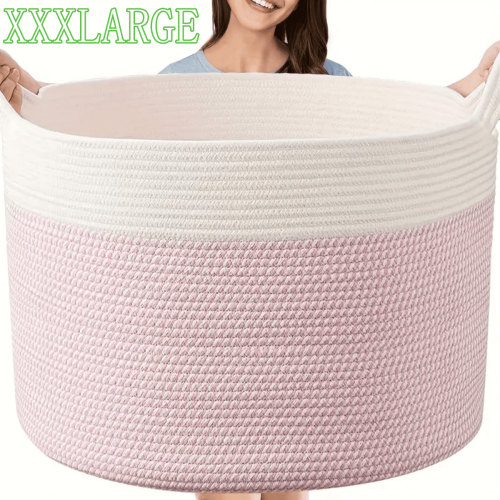 Cotton Rope Basket Woven Baby Laundry Baskets Blanket Baskets Toy Basket With Handle Comforter Cushions Storage Bin Thread Laundry Hamper - 16" X 16" X 14"