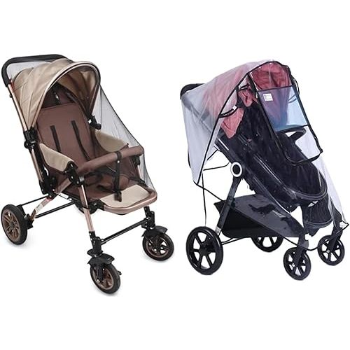 PandaEar 2 Pack Mosquito Net for Strollers & Stroller Rain Cover