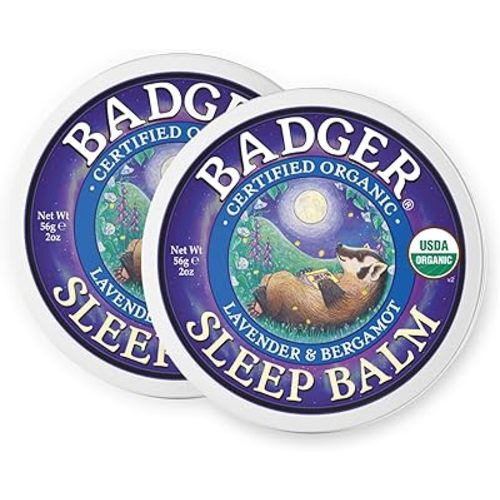 Badger Sleep Balm, Organic Essential Oil Aromatherapy Natural Sleep Balm for Adults & Kids, Relaxing & Calming Lavender & Bergamot Anxiety & Natural Sleep Support, 2 oz Tin, 2 Pack