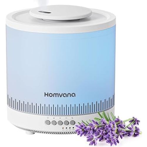 Homvana Small Humidifiers for Bedroom, 1.8L Cool Mist Top Fill Humidifier for Baby Nursery, Essential Oil Diffuser, 3 in 1 for Home Plants Offices and Grow Tents, 7 Color Nightstand Light, Ultrasonic